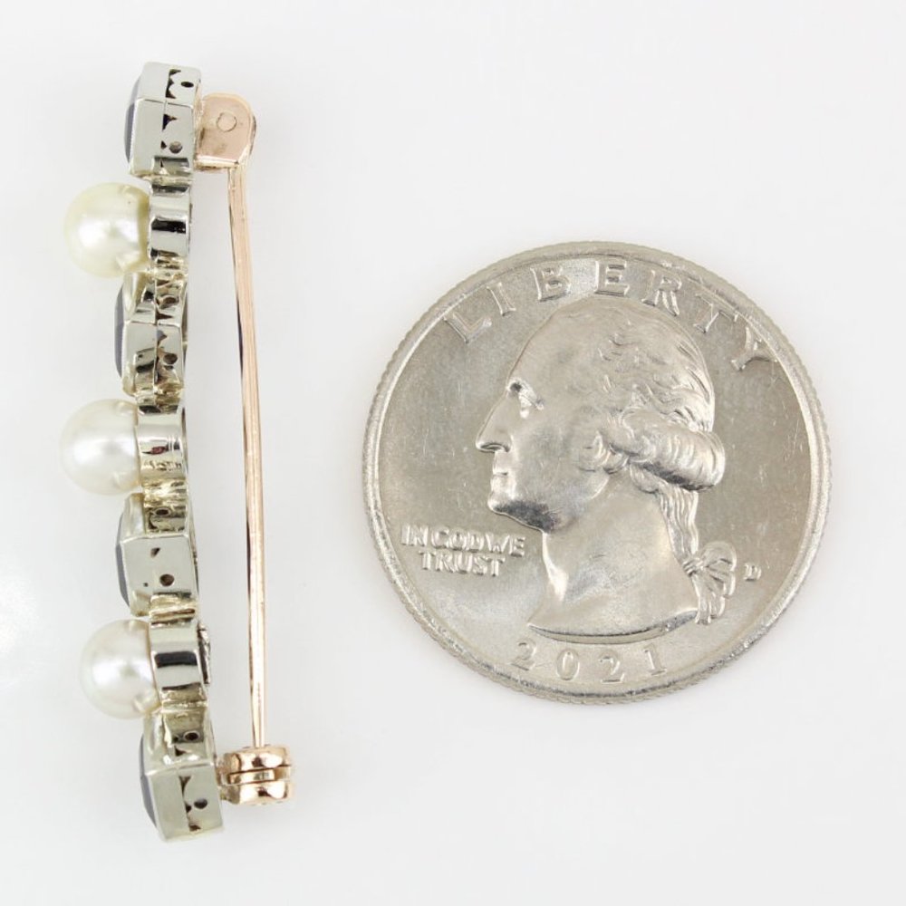 Vintage 13k White Gold Sapphire & Pearl Pin / Brooch - Picture 8 of 8